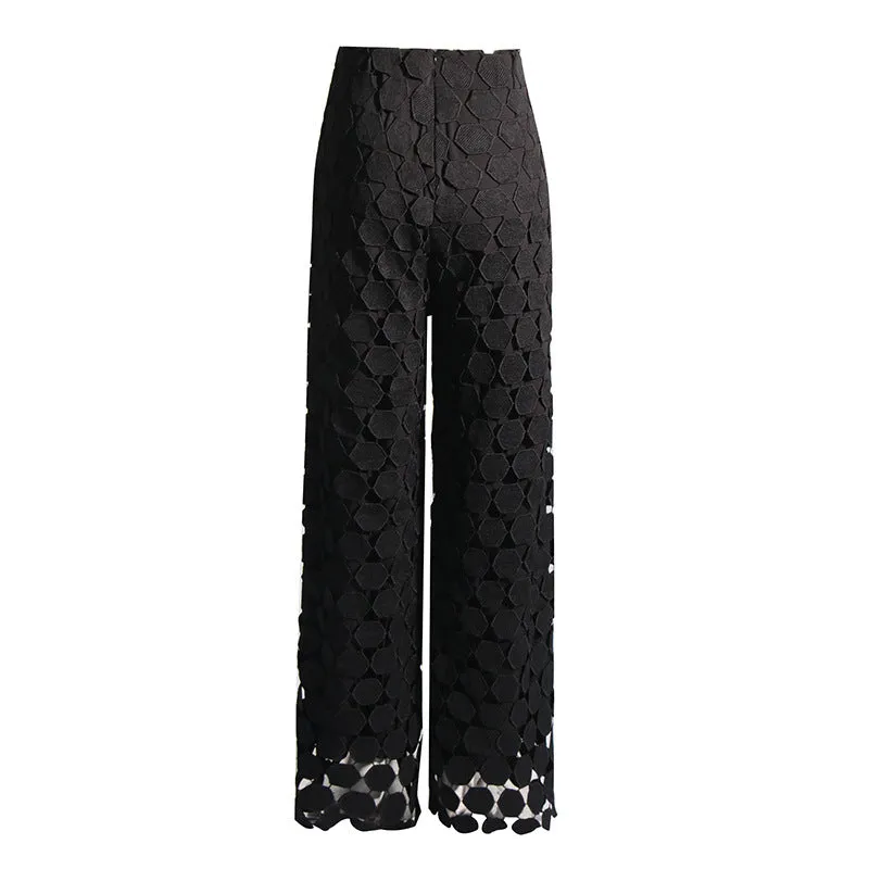 Embroidered High Waist Wide Leg Pants