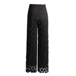 Embroidered High Waist Wide Leg Pants