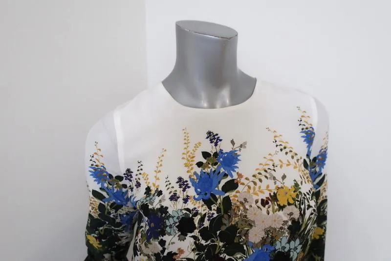 Erdem Emma Mini Shift Dress White/Multi Floral Print Silk Size 8 US 4