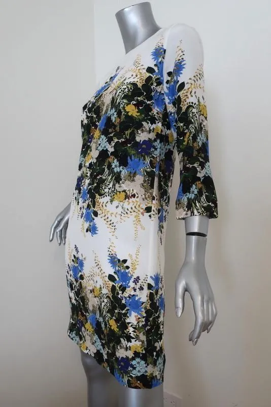 Erdem Emma Mini Shift Dress White/Multi Floral Print Silk Size 8 US 4