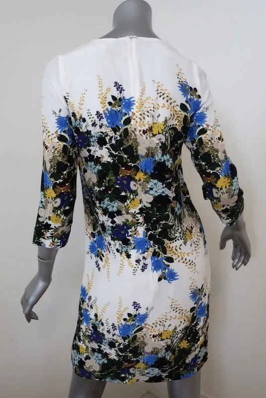 Erdem Emma Mini Shift Dress White/Multi Floral Print Silk Size 8 US 4
