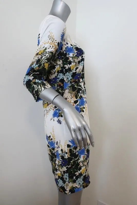 Erdem Emma Mini Shift Dress White/Multi Floral Print Silk Size 8 US 4
