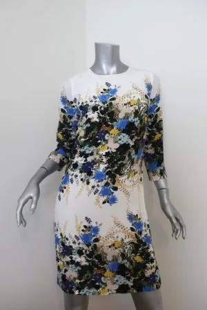 Erdem Emma Mini Shift Dress White/Multi Floral Print Silk Size 8 US 4