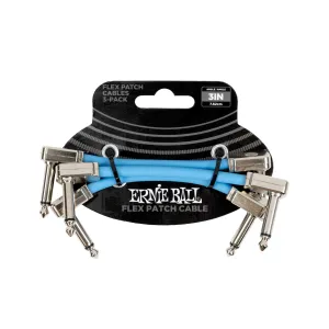 Ernie Ball P06459 Flex Instrument Patch Cable, 3 Inch, Blue, 3-Pack