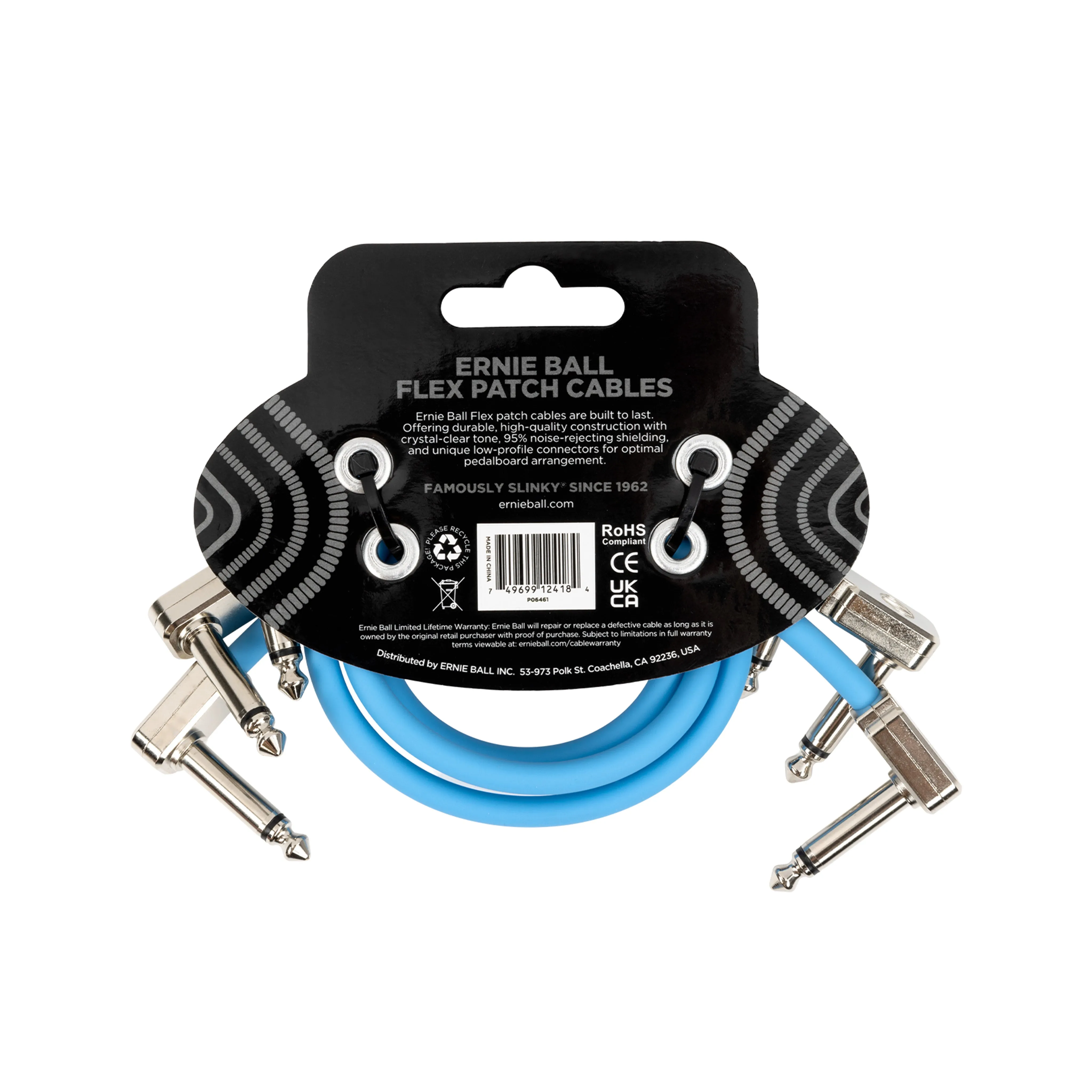 Ernie Ball P06461 Flex Instrument Patch Cable, 12 Inch, Blue, 3-Pack