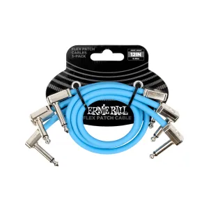 Ernie Ball P06461 Flex Instrument Patch Cable, 12 Inch, Blue, 3-Pack