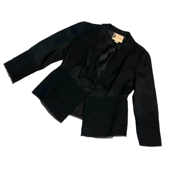 Fleur Wood Strata Blazer Tuxedo Jacket Tencel Chiffon Long Sleeve Button Women 4