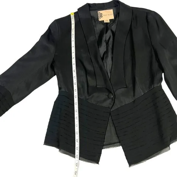 Fleur Wood Strata Blazer Tuxedo Jacket Tencel Chiffon Long Sleeve Button Women 4
