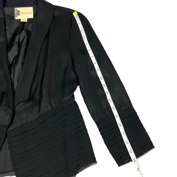 Fleur Wood Strata Blazer Tuxedo Jacket Tencel Chiffon Long Sleeve Button Women 4