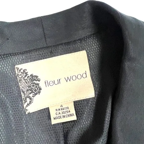 Fleur Wood Strata Blazer Tuxedo Jacket Tencel Chiffon Long Sleeve Button Women 4