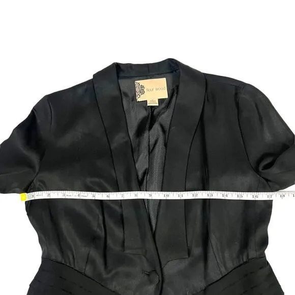 Fleur Wood Strata Blazer Tuxedo Jacket Tencel Chiffon Long Sleeve Button Women 4