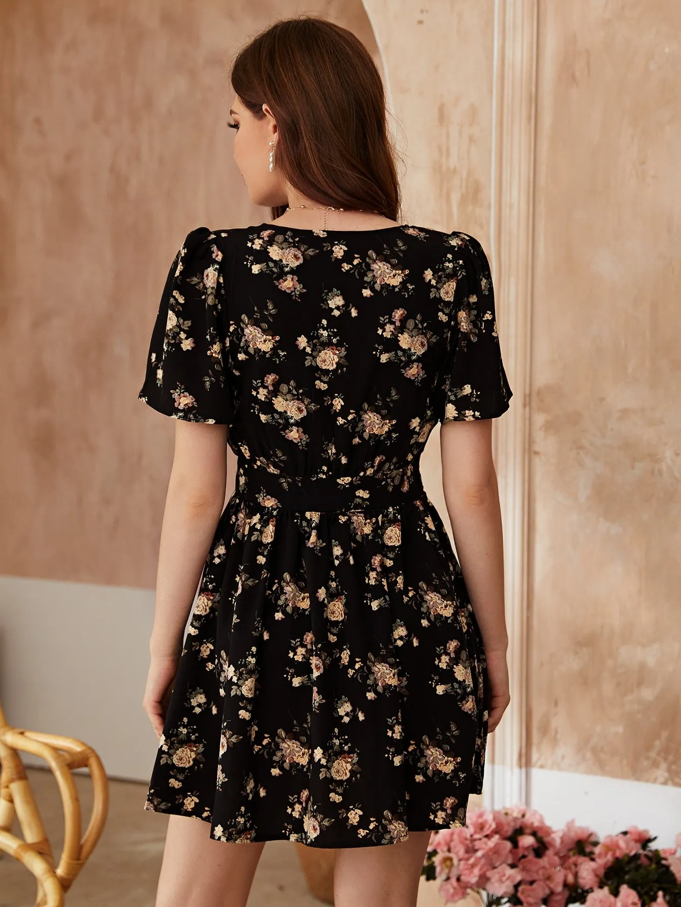 Floral Print A Line Dress
