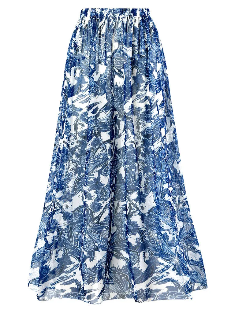 Floral Print Retro Style Strap One Piece With Bathing Suit Wrap Skirt