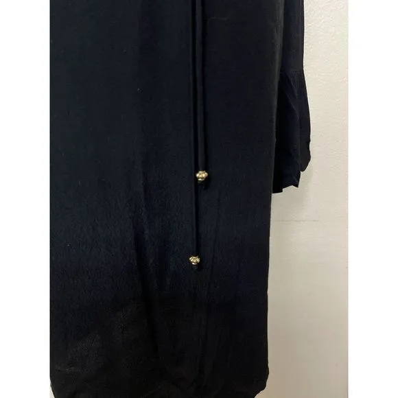 Fraiche by J Boho Shift Lace Plunge V-Neck Dress Small Black Bell Sleeve Rayon