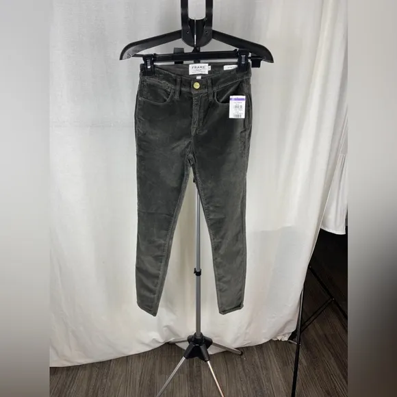 FRAME Le Mini Boot Ribbed Pine Green Velvet Pants Size 23 NWT