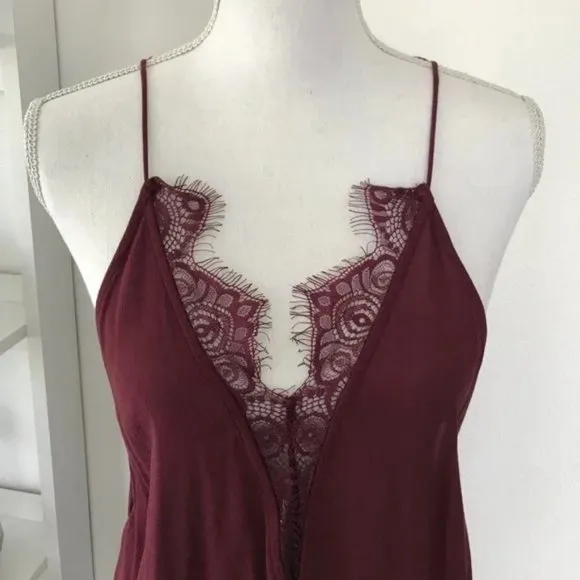 Free People boho slip dress lingerie style with eyelash lace.