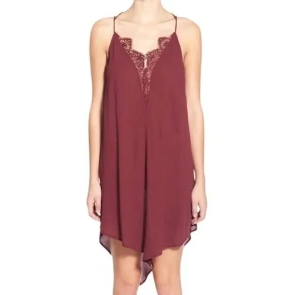 Free People boho slip dress lingerie style with eyelash lace.