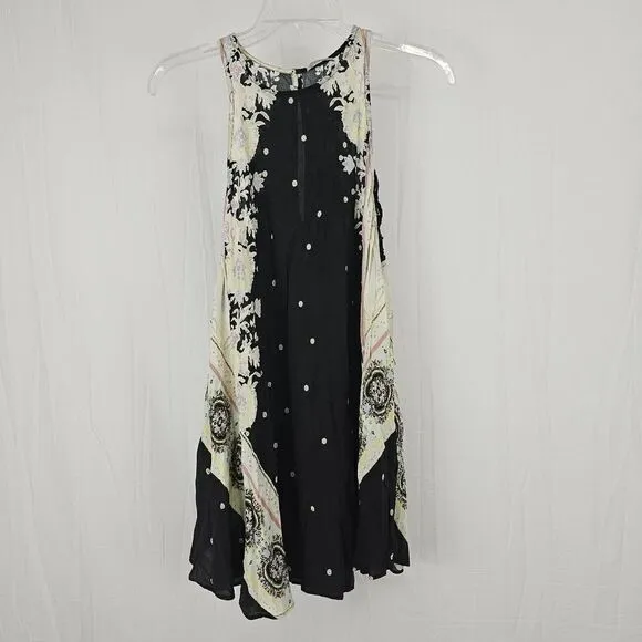 Free People Intimately Darjeeling Black Print Sleeveless Slip Dress SZ XS - EUC