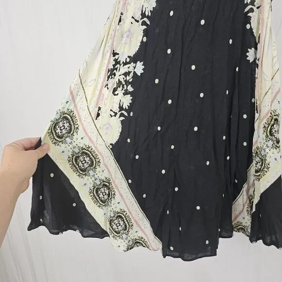 Free People Intimately Darjeeling Black Print Sleeveless Slip Dress SZ XS - EUC