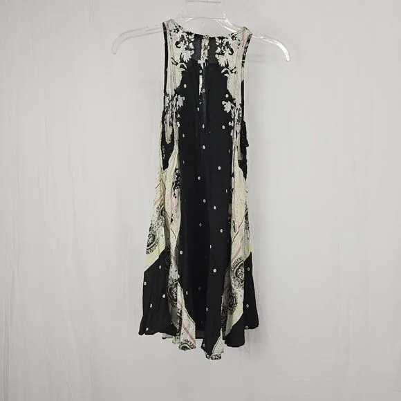 Free People Intimately Darjeeling Black Print Sleeveless Slip Dress SZ XS - EUC