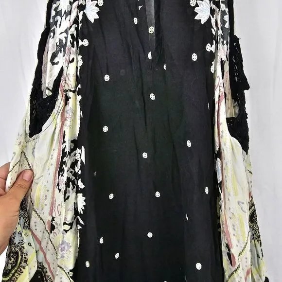 Free People Intimately Darjeeling Black Print Sleeveless Slip Dress SZ XS - EUC
