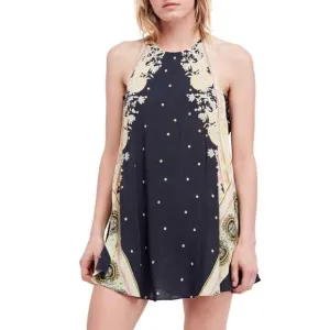 Free People Intimately Darjeeling Black Print Sleeveless Slip Dress SZ XS - EUC