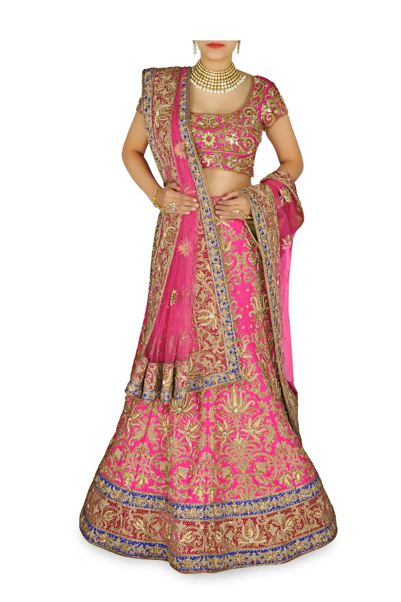 Fuchsia Pink color Bridal lehenga choli