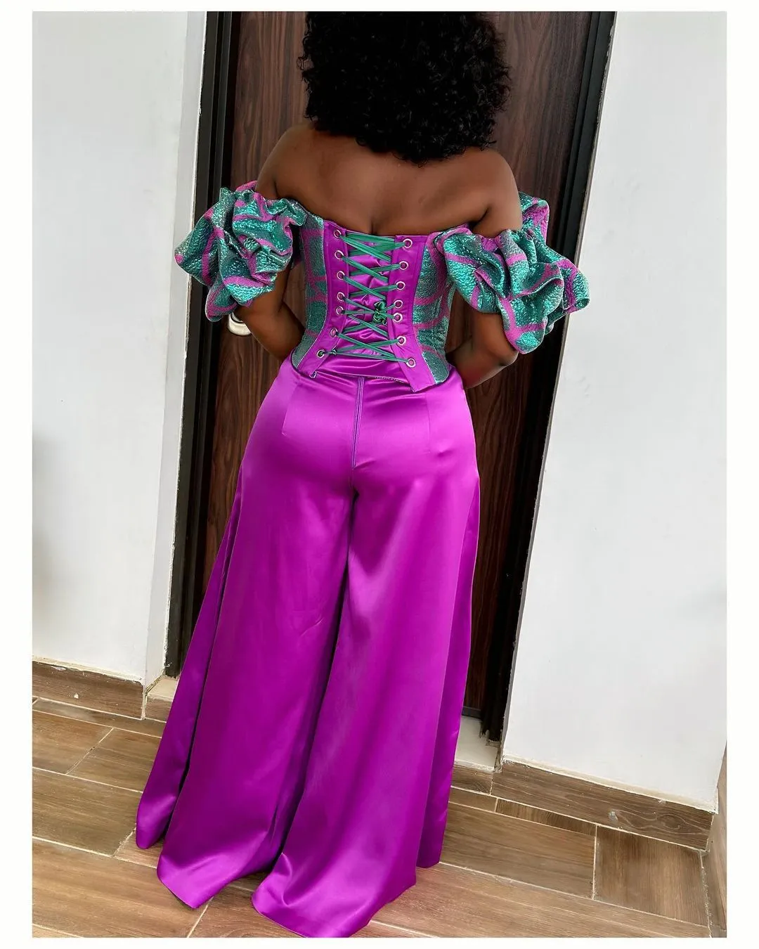 Full corset top with wide leg pants