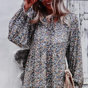 Gaovot Green Floral Puff Sleeve Shift Dress Size M