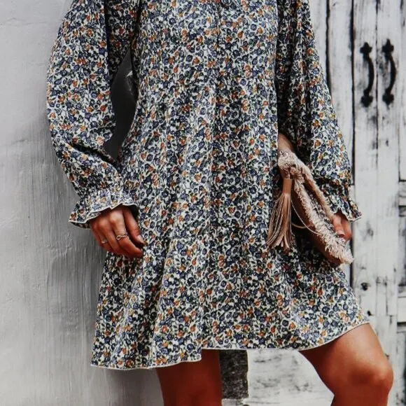 Gaovot Green Floral Puff Sleeve Shift Dress Size M