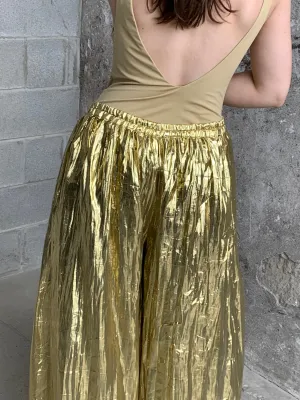 gold lame wide leg pants