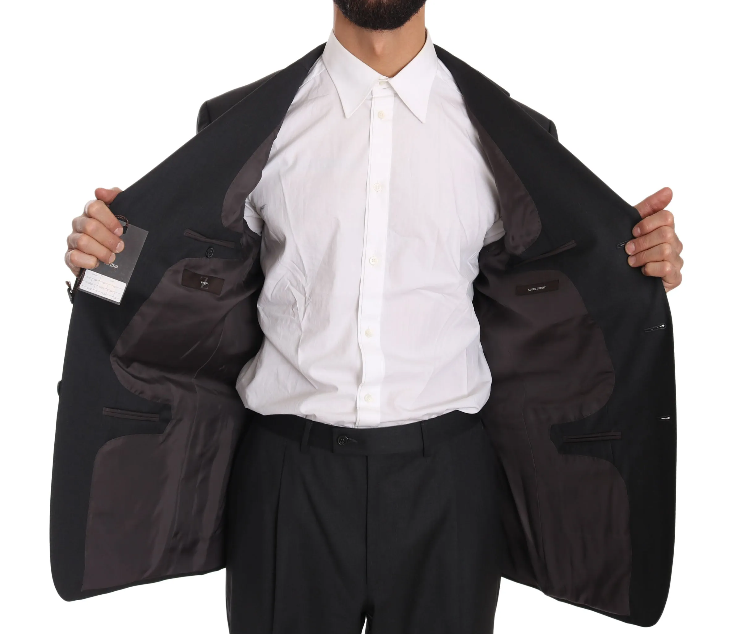 Gray Solid Two Piece 3 Button Wool Suit