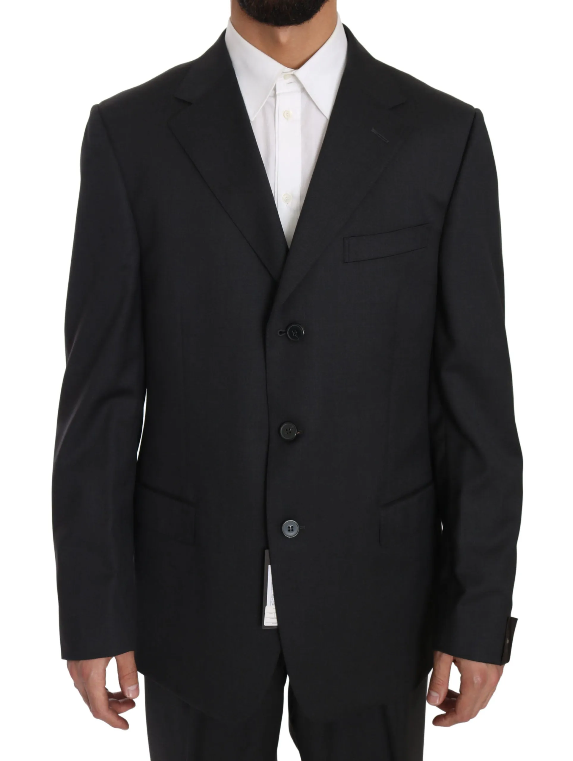 Gray Solid Two Piece 3 Button Wool Suit