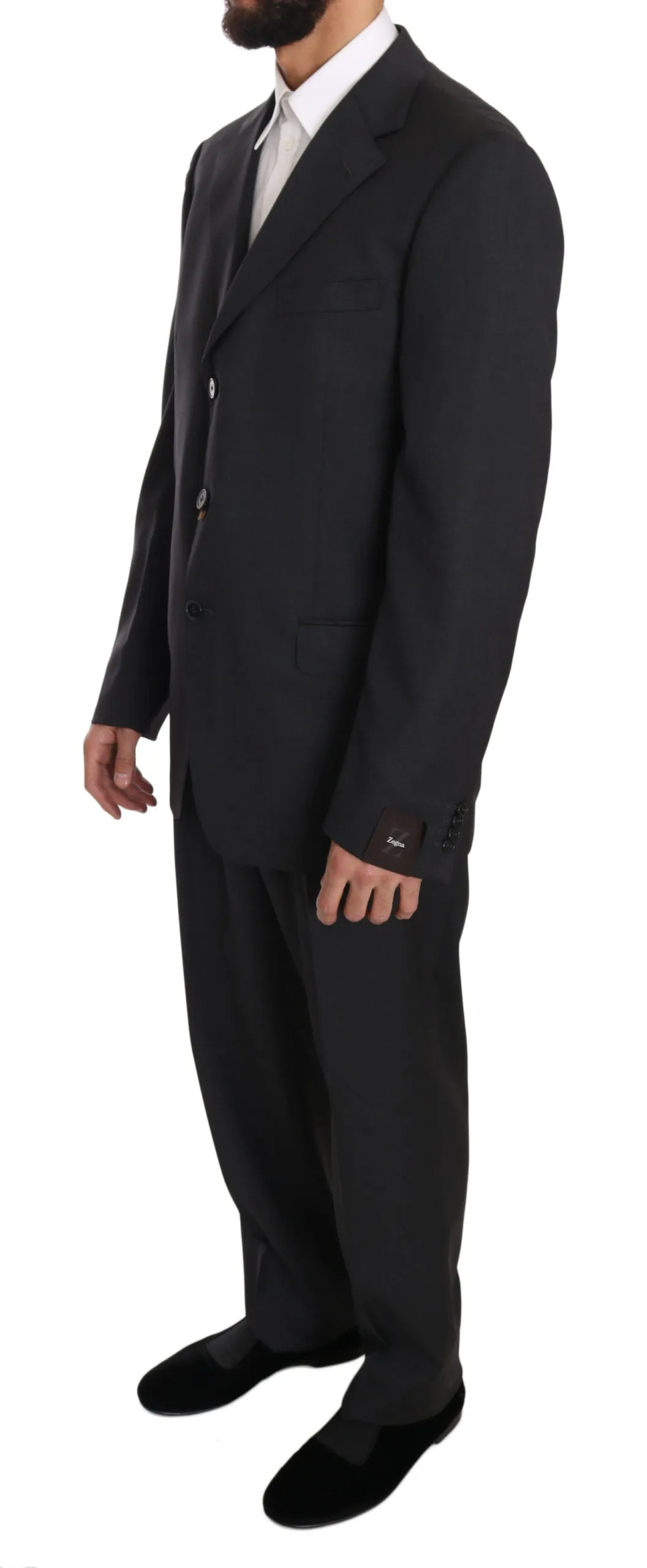 Gray Solid Two Piece 3 Button Wool Suit