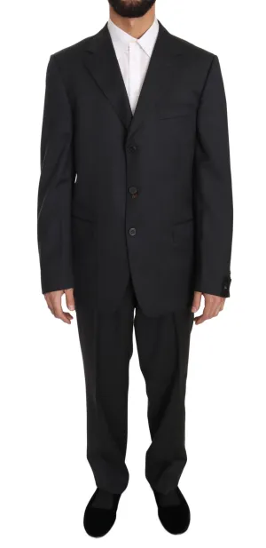 Gray Solid Two Piece 3 Button Wool Suit