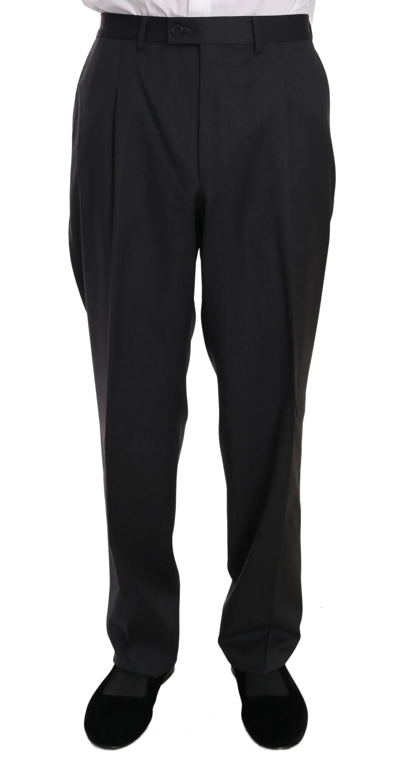 Gray Solid Two Piece 3 Button Wool Suit
