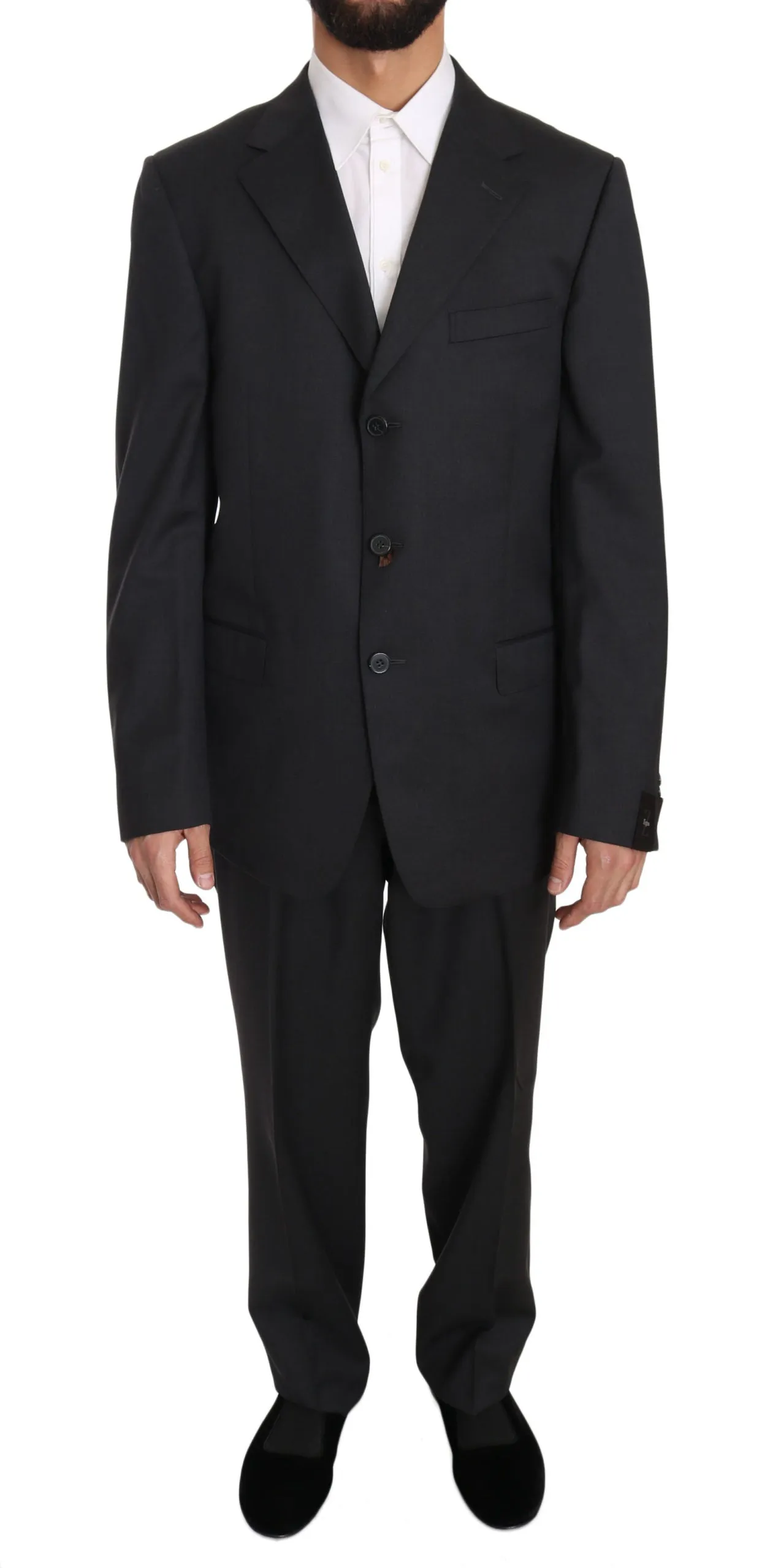 Gray Solid Two Piece 3 Button Wool Suit