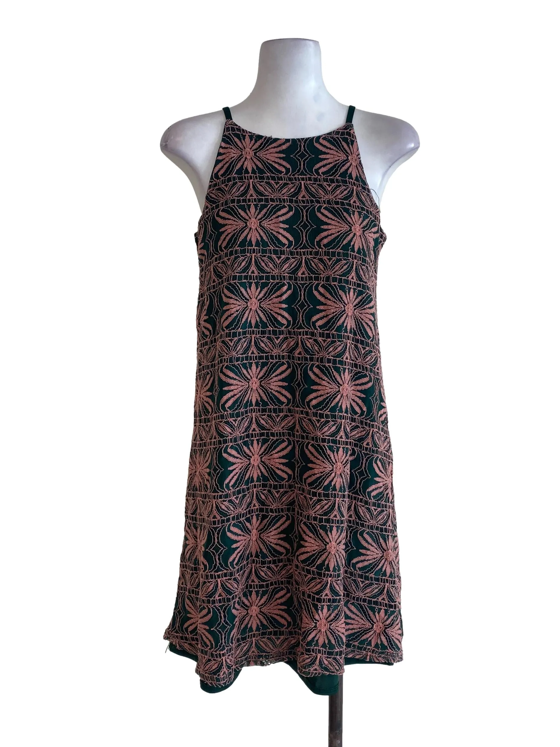 Green Pink Laced Shift Dress