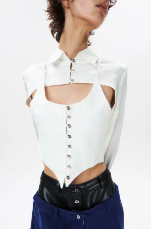 HAN WEN STUDIO Silk Flowy Corset Blouse in White