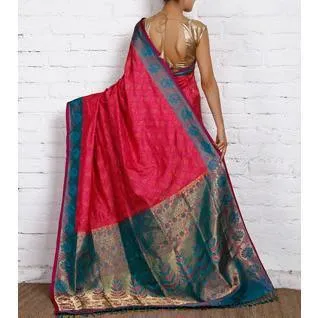 Handwoven Pink and Blue Silk Sarees