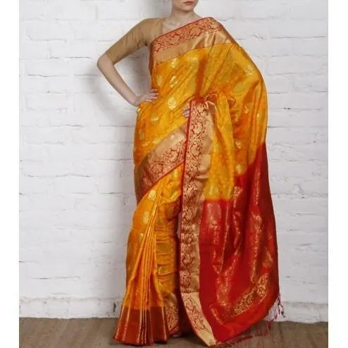 Handwoven Yellow and Orange Silk Saree