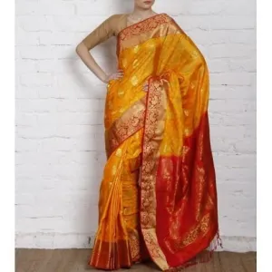 Handwoven Yellow and Orange Silk Saree