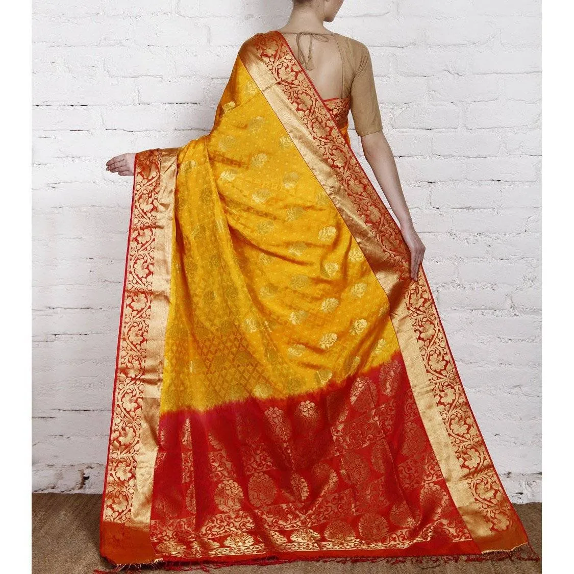 Handwoven Yellow and Orange Silk Saree