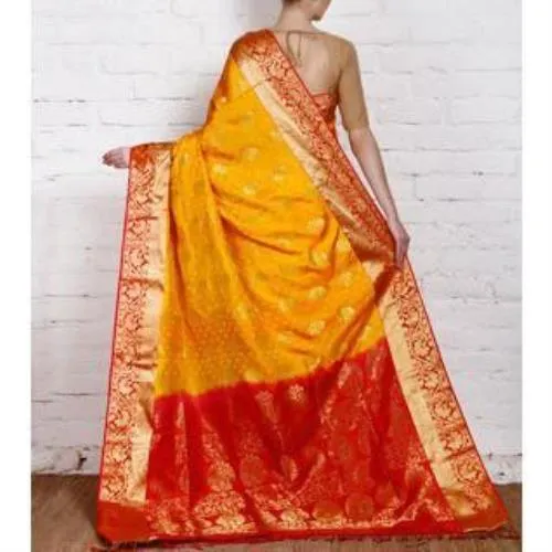 Handwoven Yellow and Orange Silk Saree