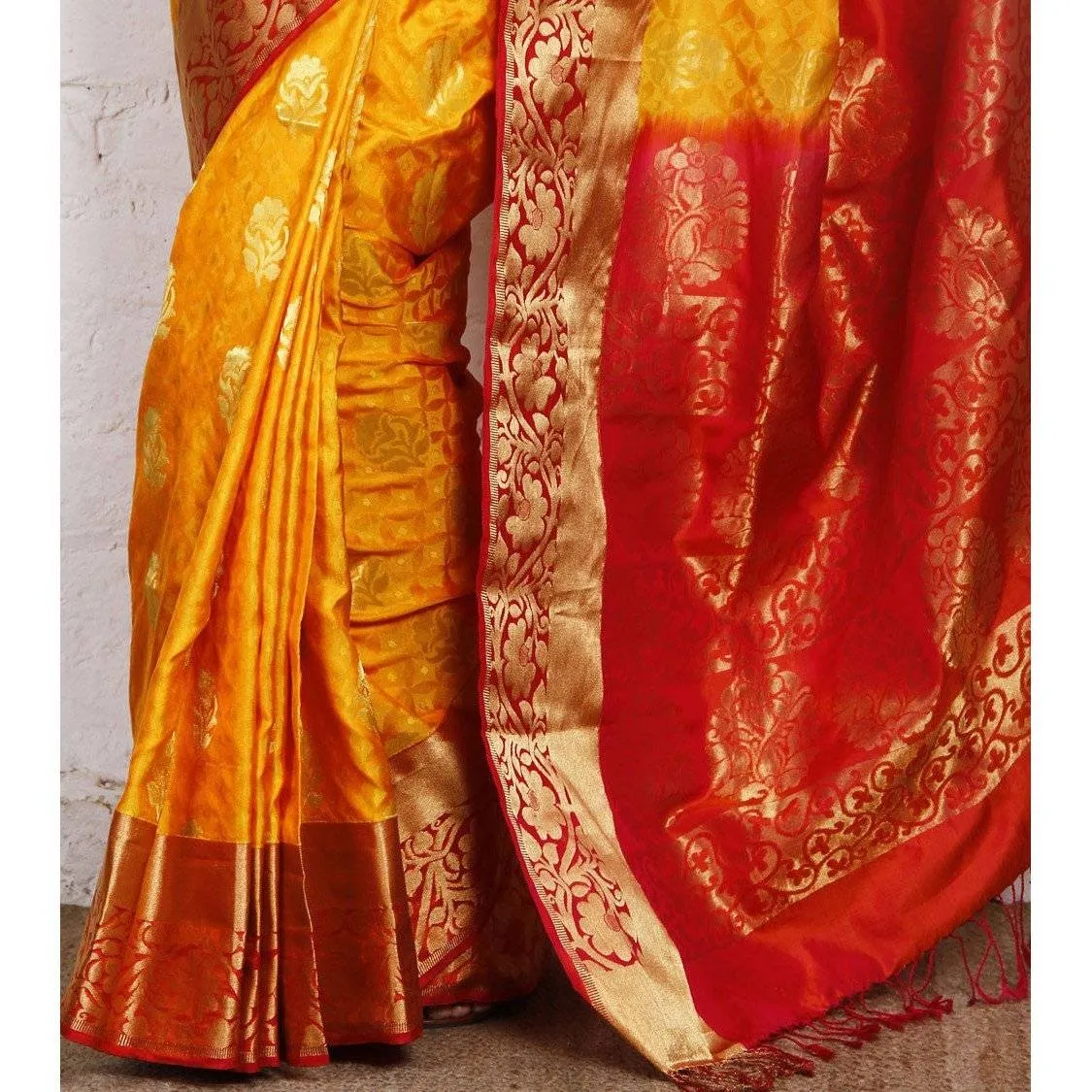 Handwoven Yellow and Orange Silk Saree