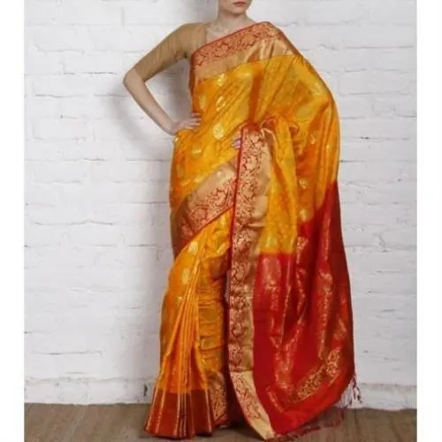 Handwoven Yellow and Orange Silk Saree