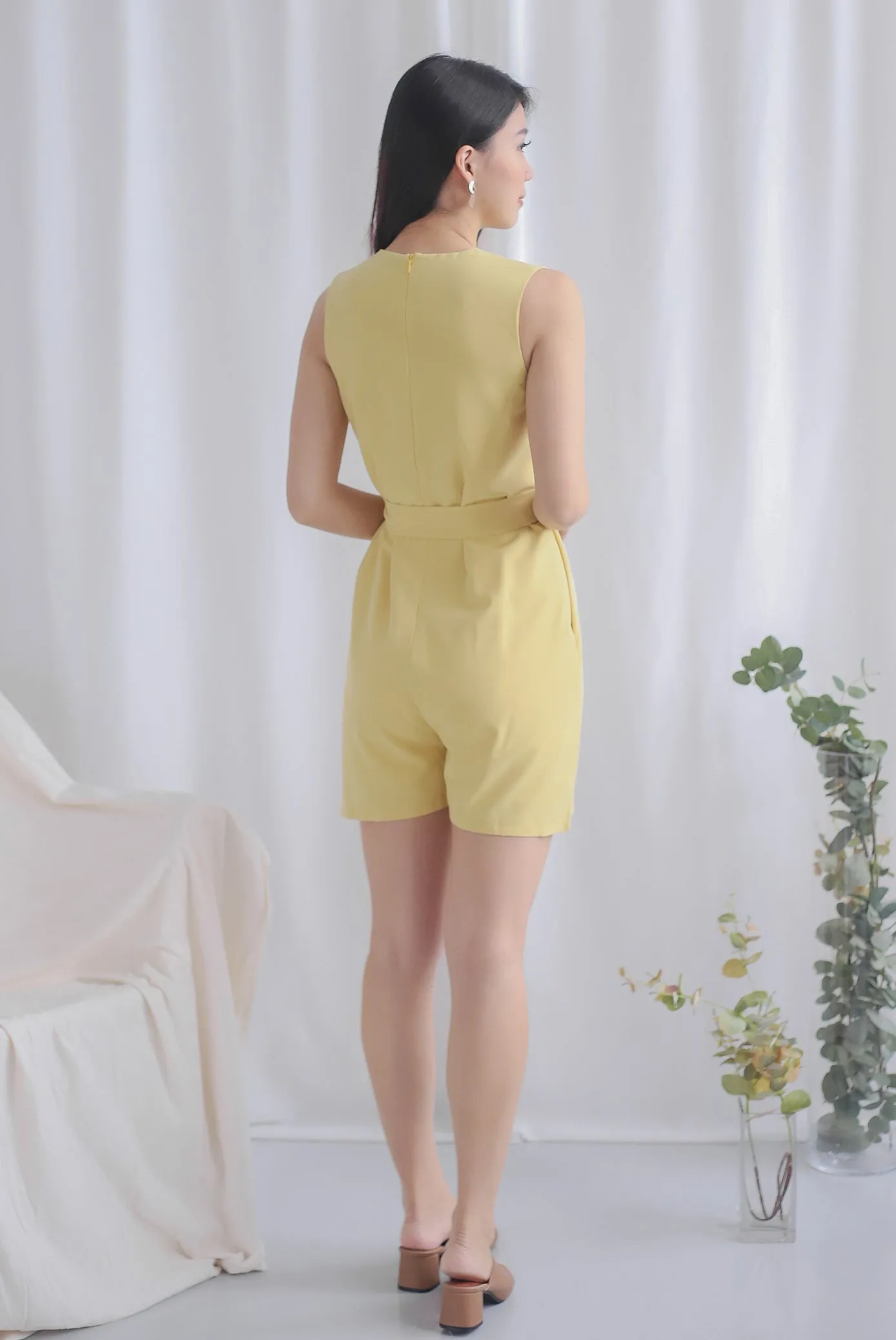Hathor Sash Romper In Yellow