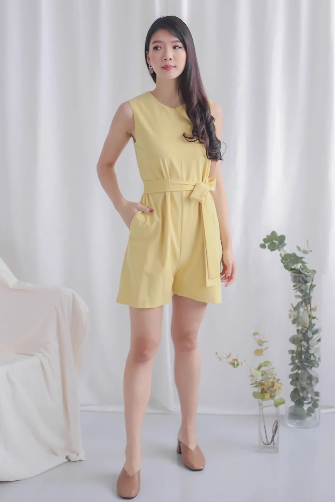 Hathor Sash Romper In Yellow