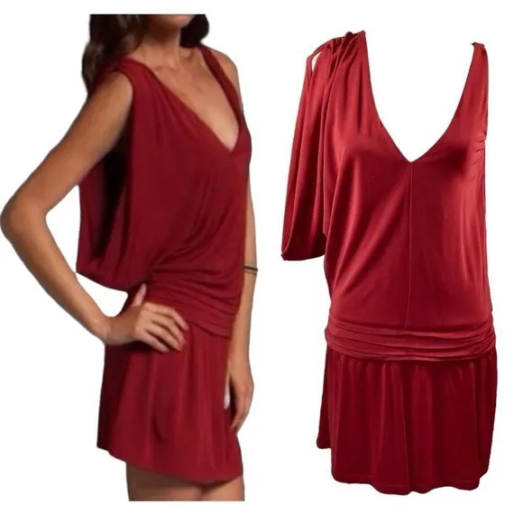 Haute Hippie Crimson Crush Cowl Sleeve Mini Dress Red  XS