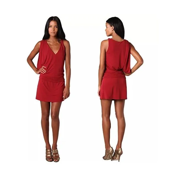 Haute Hippie Crimson Crush Cowl Sleeve Mini Dress Red  XS